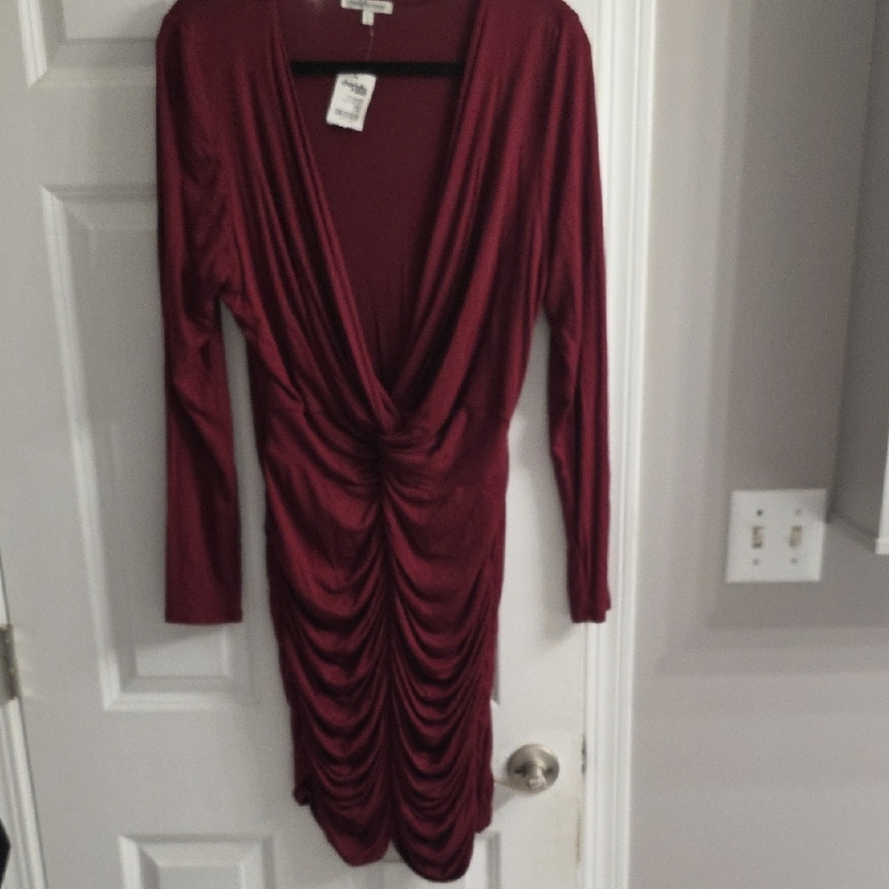 Charlotte Russe Burgundy Ruched Long Sleeve Dress *NWT*